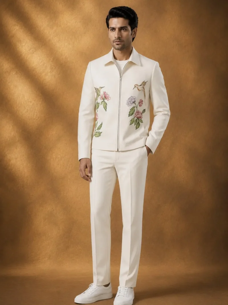 Ivory Botanical & Bird Zipper Jacket
