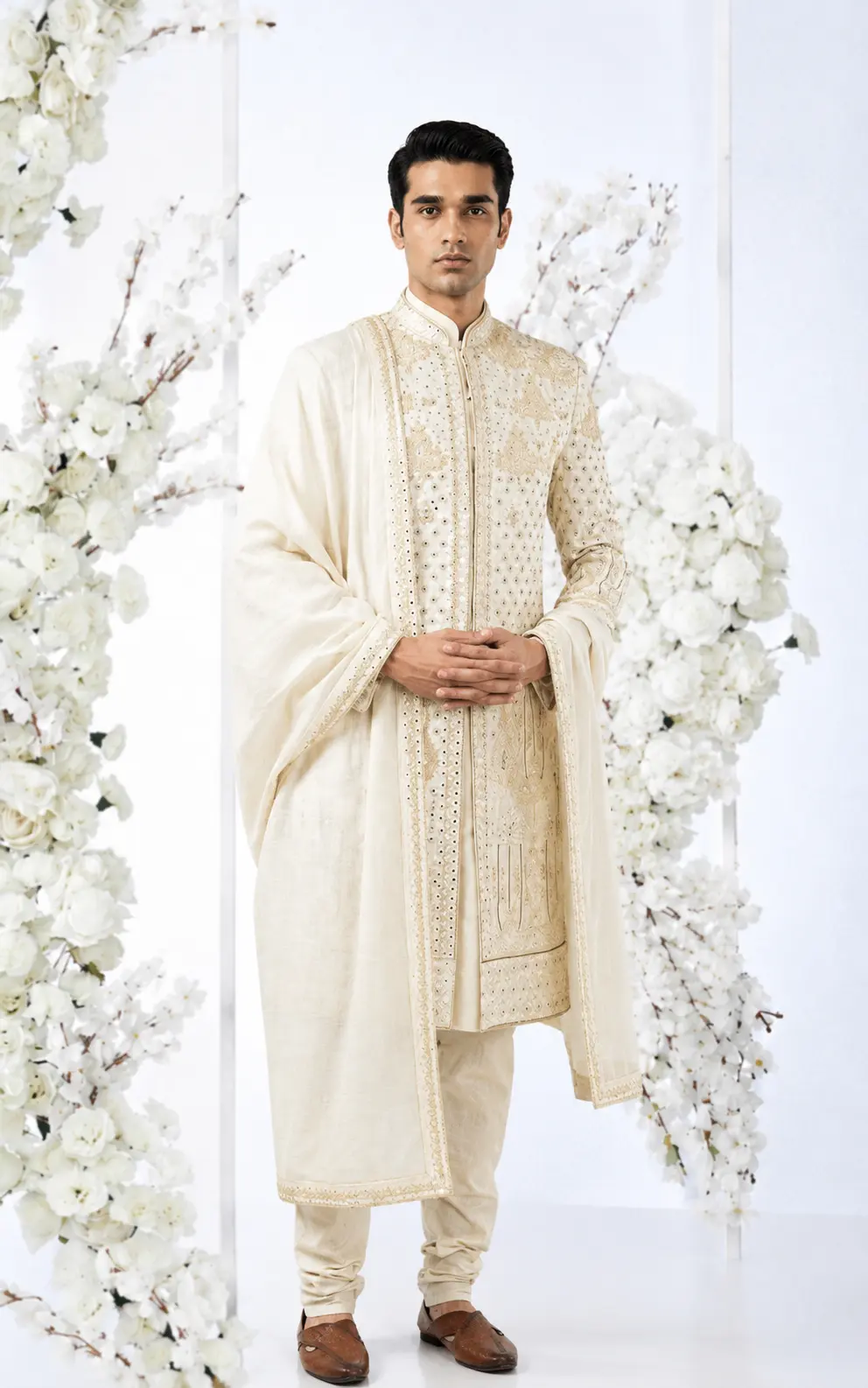 Ivory Raw Silk Sherwani Set - Image 2