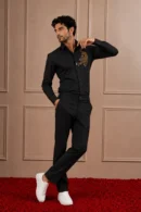Black 'Fierce Tiger' Embroidered & Beaded Designer Shirt