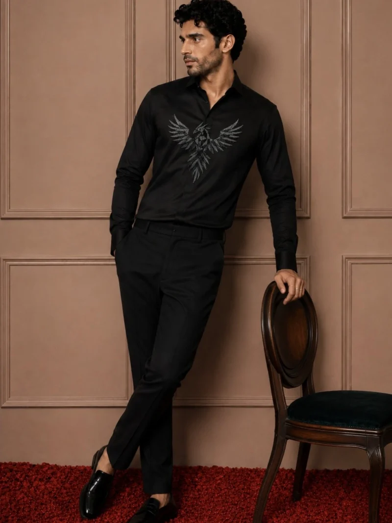 Black 'Stealth Geometric Bird' Designer Shirt