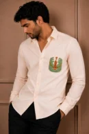 Peach 'Resham Tiger' French Knot Hand-Worked Shirt