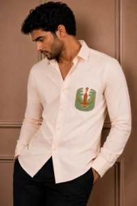 Peach 'Resham Tiger' French Knot Hand-Worked Shirt