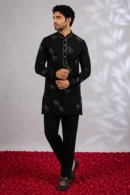 Black Cotton Satin Kurta Set