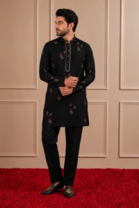 Black Silk Beads work Kurta Set