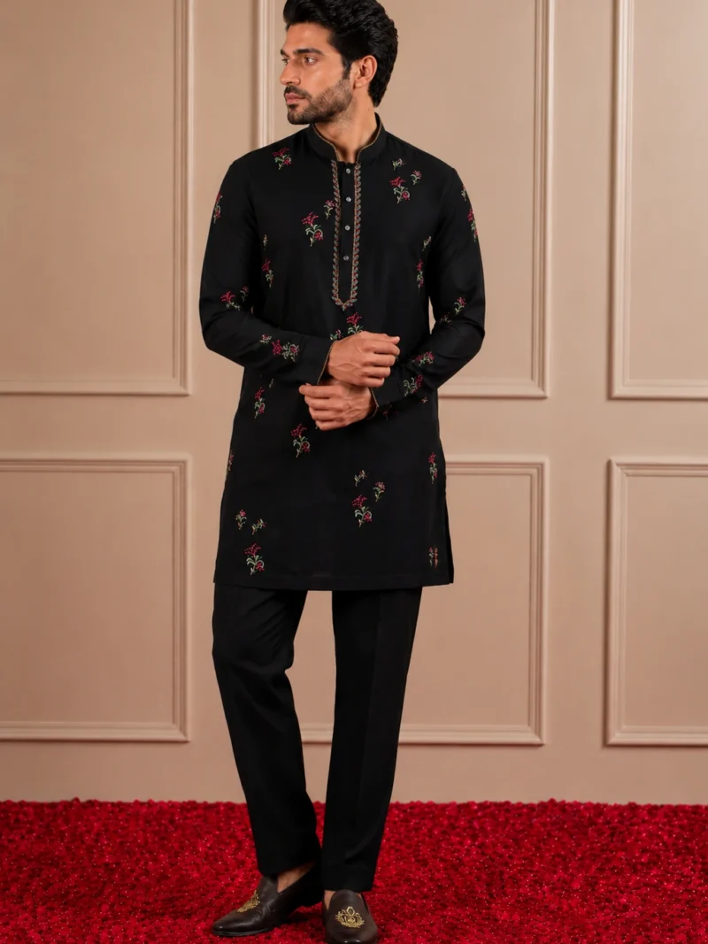Black Silk Beads work Kurta Set