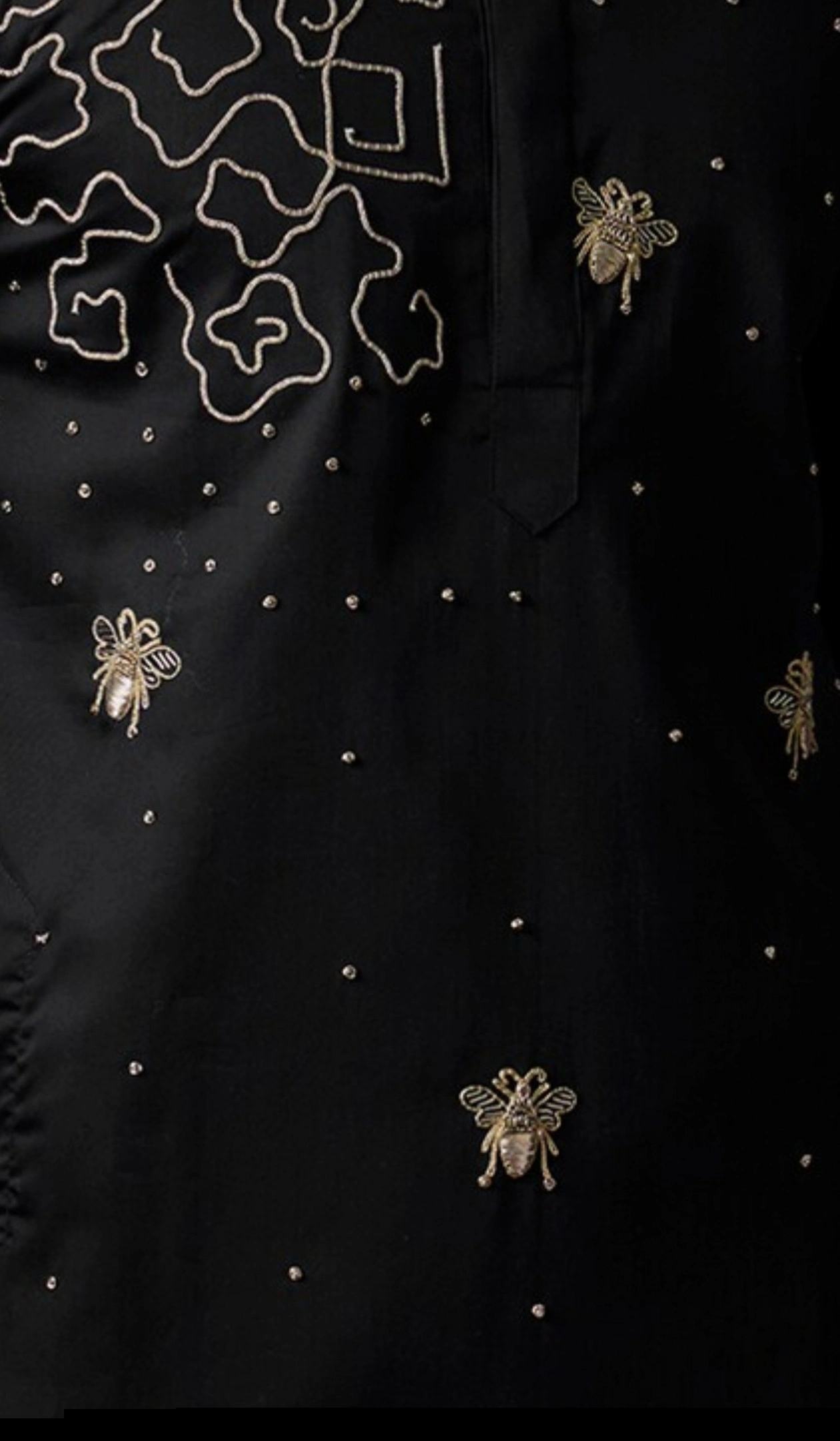 Black Satin Artwork & Hand Embellished Kurta Set - Image 2