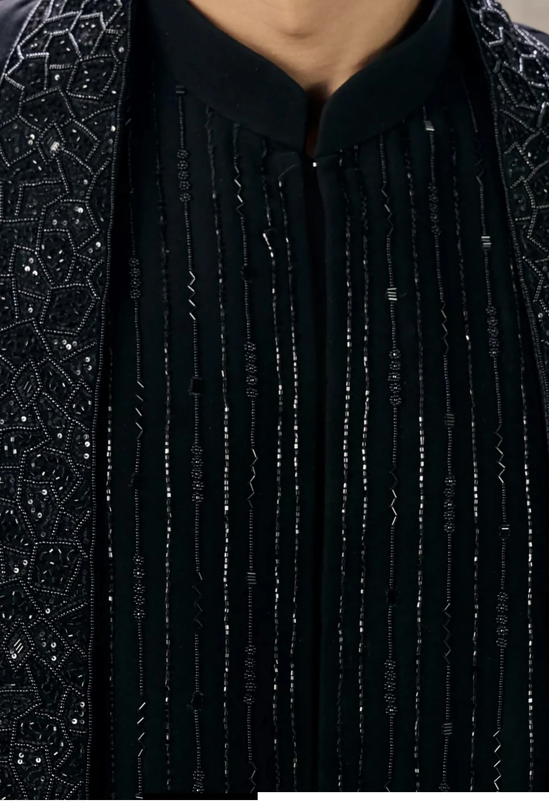 BLACK CREPE SEQUIN STRIPE EMBROIDERED INDO WESTERN SET - Image 2