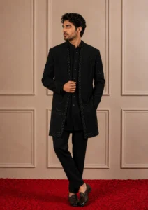Black Crepe Sequin Embroidered Indo Western Set