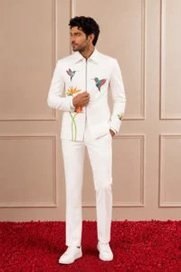 White Hummingbird Zip-Up Suit & Trouser Co-ord Set | Men's Carnival Wear