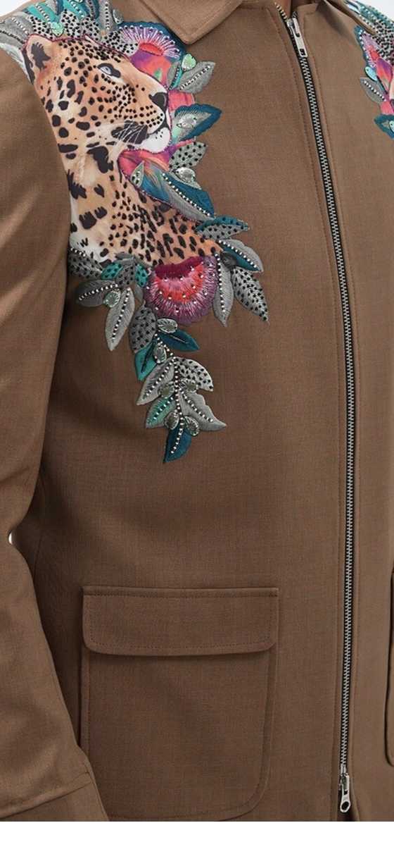 Brown Coffee Terry Rayon Blend Applique Embroidered & Digital Printed Jacket Set - Image 2