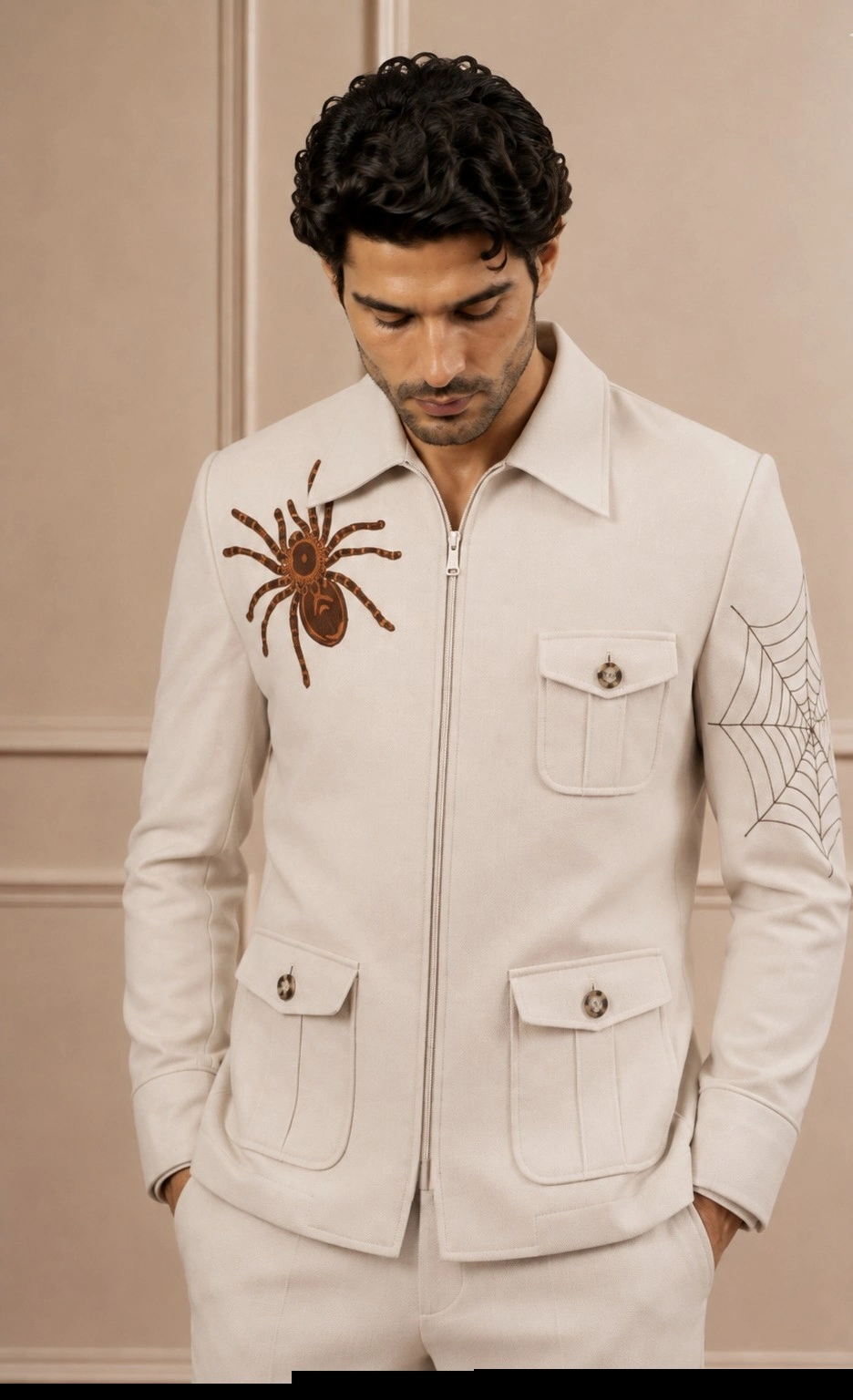 Beige 'Arachnid' Zip-Front Shacket & Trouser Co-ord Set - Image 2