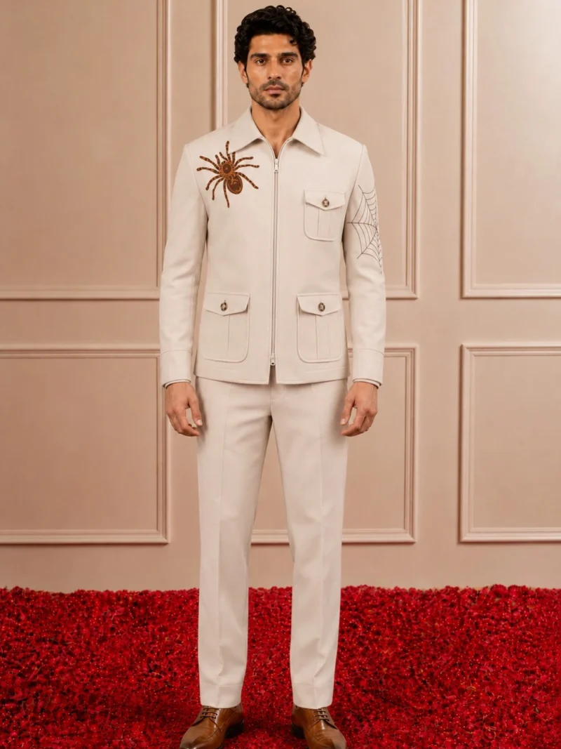 Beige 'Arachnid' Zip-Front Shacket & Trouser Co-ord Set