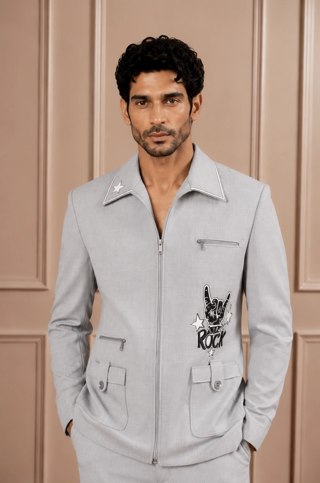 Grey 'Rock' Zip-Front Shacket & Trouser Co-ord Set - Image 2