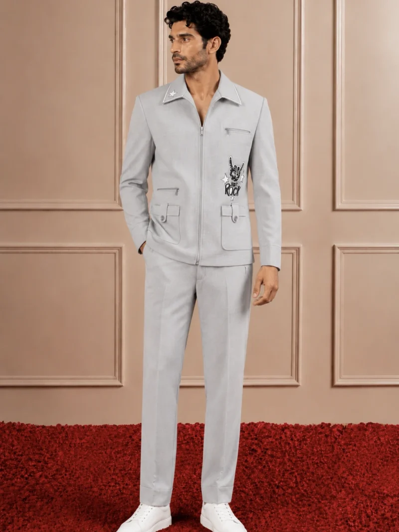 Grey 'Rock' Zip-Front Shacket & Trouser Co-ord Set