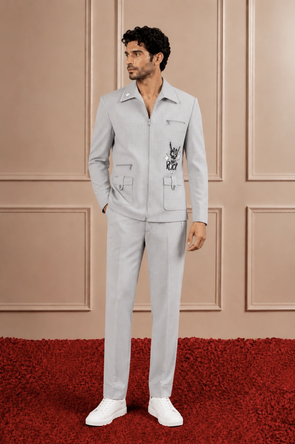 Grey 'Rock' Zip-Front Shacket & Trouser Co-ord Set