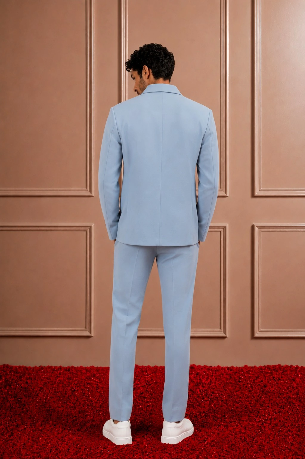Powder Blue Zip-Up Floral Suit Set for Men | Modern Co-ord with Patch Pockets | Sonal & Janmesh Atelier - Image 2