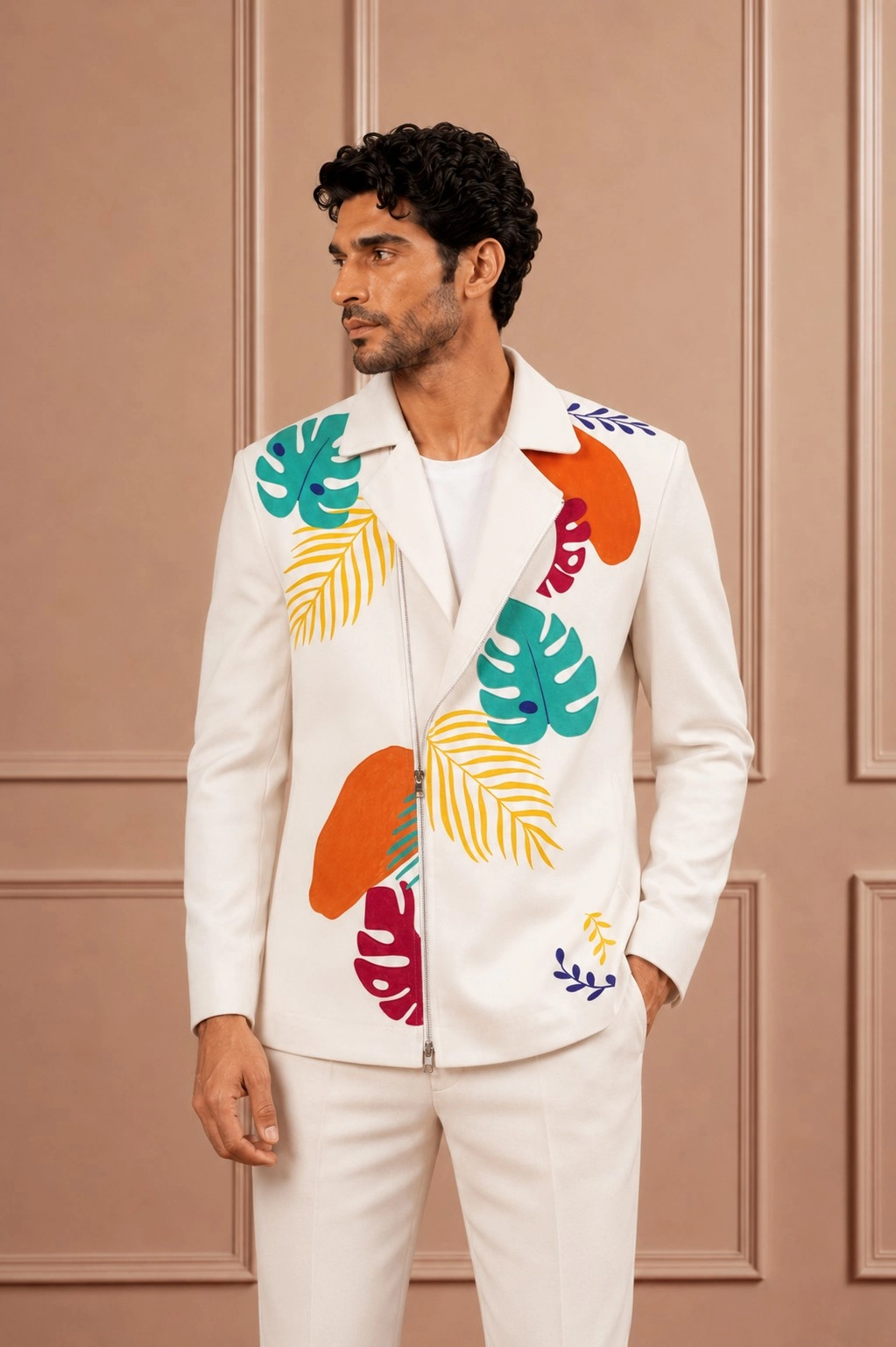 Ivory Tropical Motif Zip-Front Co-ord Set - Image 2