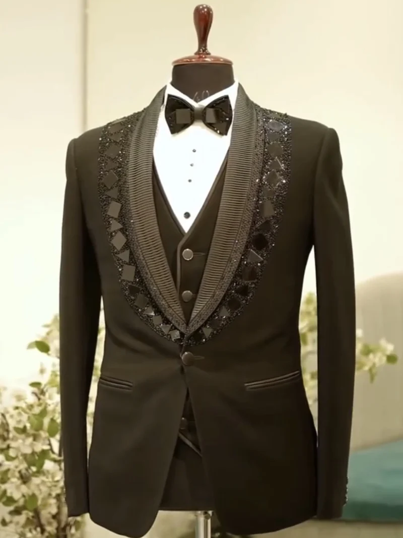 Midnight Black Handcrafted 5-Piece Tuxedo Suit in Japanese Fabric | Sonal Janmesh Atelier